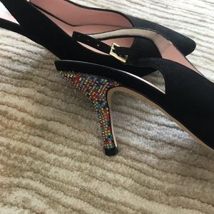 Kate Spade sparkle heel black suede sandal heel
